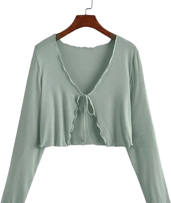 Neha Collection  Stylish front Tie Full Sleeve Shrug - XS, Celadon