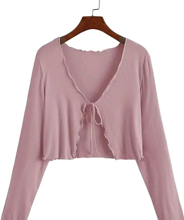 Neha Collection  Stylish front Tie Full Sleeve Shrug - Peach, XS