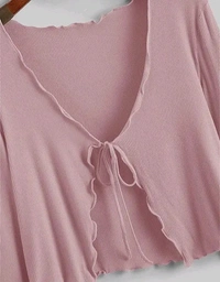 Neha Collection  Stylish front Tie Full Sleeve Shrug - Peach, XS