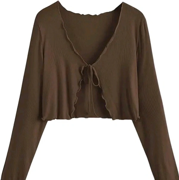 Neha Collection  Stylish front Tie Full Sleeve Shrug - Brown, XS