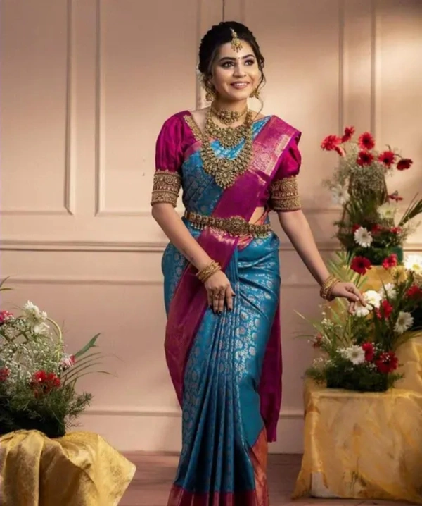 Banarasi Silk Women Banarasi Silk Saree - Sea Blue