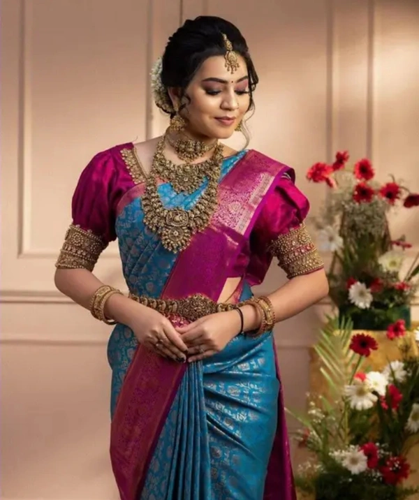 Banarasi Silk Women Banarasi Silk Saree - Sea Blue