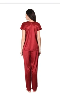 Neha Collection Women's Night Suit For Top And Pajama Long Night Suit For Night Dress - Red, L