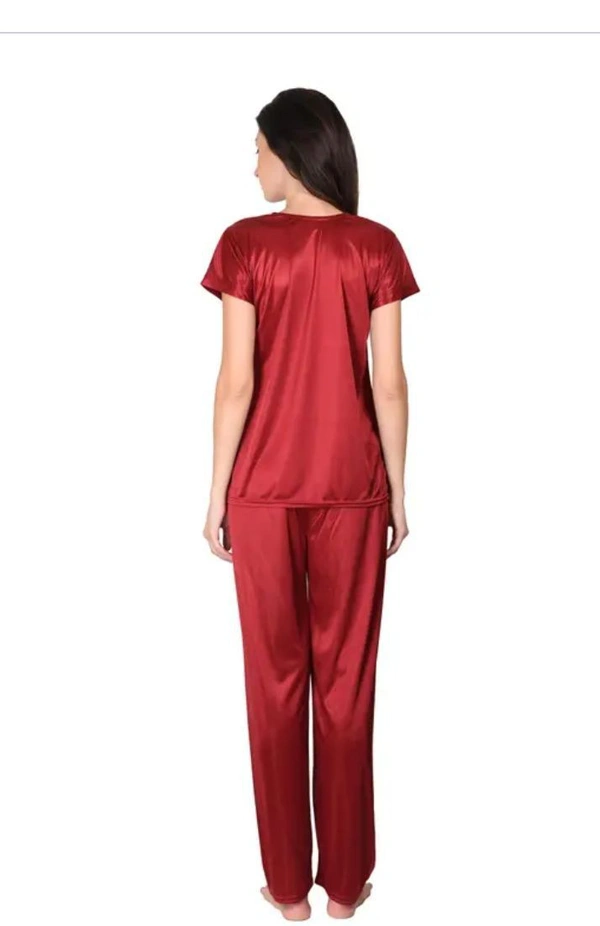 Neha Collection Women's Night Suit For Top And Pajama Long Night Suit For Night Dress - Red, L