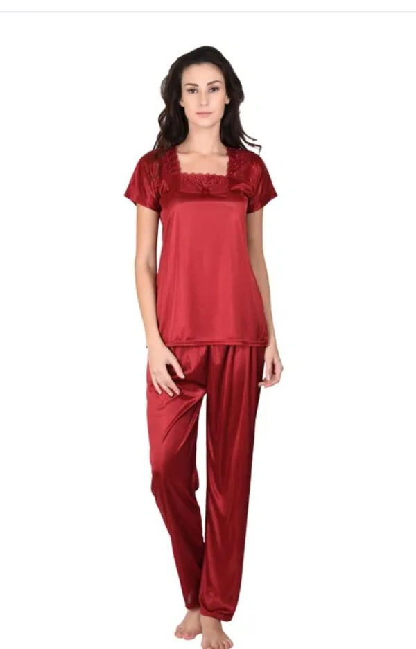 Neha Collection Women's Night Suit For Top And Pajama Long Night Suit For Night Dress - Red, XL