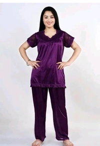 Neha Collection Women's Night Wear Top And Pajama 2 Pice Stylish Nightdress - Purple, M