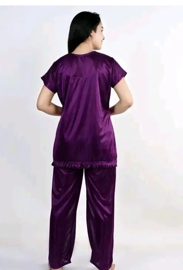 Neha Collection Women's Night Wear Top And Pajama 2 Pice Stylish Nightdress - Purple, L