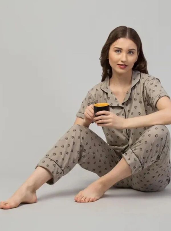 Neha Collection Women's Night Wear Top And Pajama Trending And Night Suit - Bone, S
