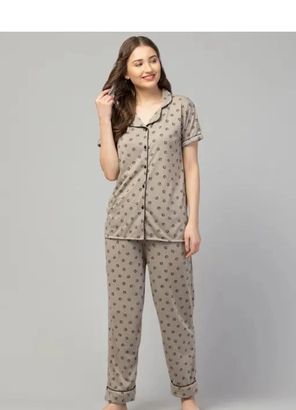 Neha Collection Women's Night Wear Top And Pajama Trending And Night Suit - Bone, S