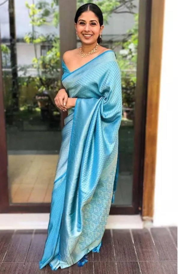 Banarasi Silk Women Beautiful Rich Pallu & Jacquard Work Saree - Sky Blue