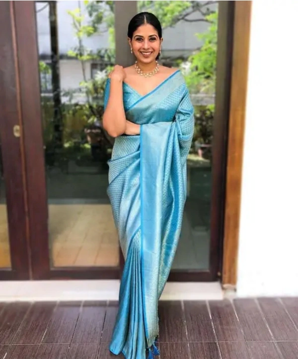 Banarasi Silk Women Beautiful Rich Pallu & Jacquard Work Saree - Sky Blue