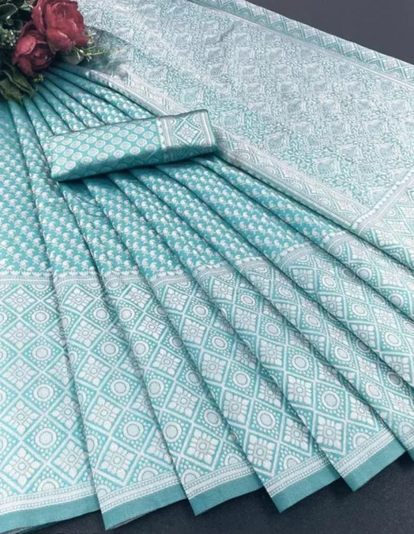Banarasi Silk Women Beautiful Rich Pallu & Jacquard Work Saree - Sky Blue