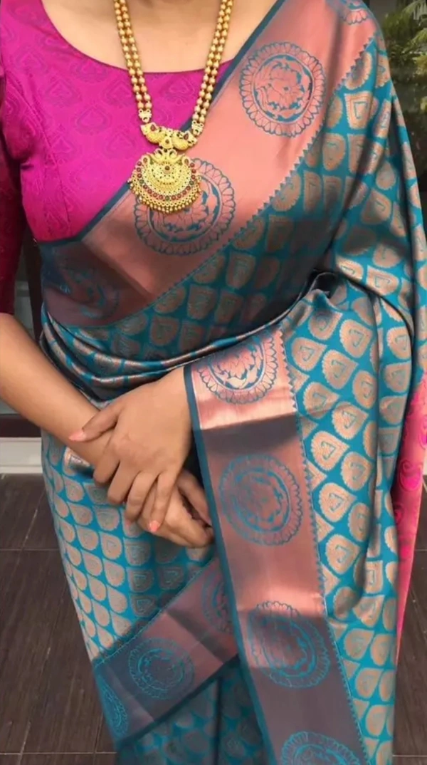 Banarasi Silk Women Designer Jacquard Banarasi Silk Saree - Hippie Blue