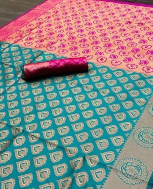 Banarasi Silk Women Designer Jacquard Banarasi Silk Saree - Hippie Blue