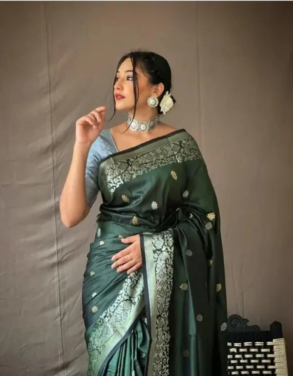 Banarasi Silk Women Designer Banarasi Silk Zari Woven Saree - Green, Free Size