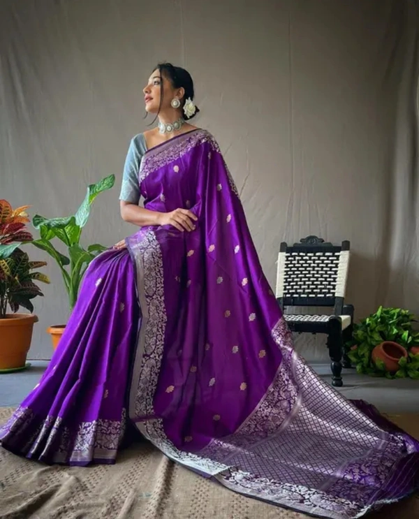 Banarasi Silk Women Designer Banarasi Silk Zari Woven Saree - Purple