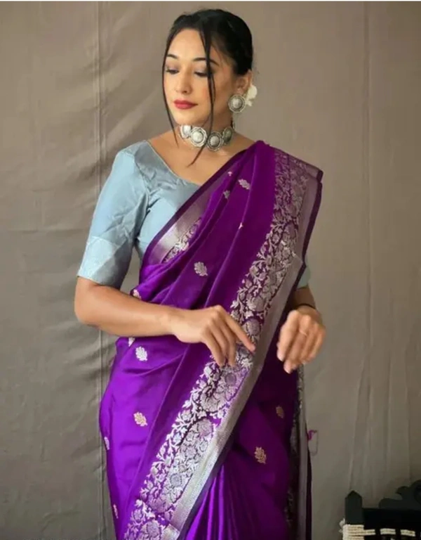 Banarasi Silk Women Designer Banarasi Silk Zari Woven Saree - Purple