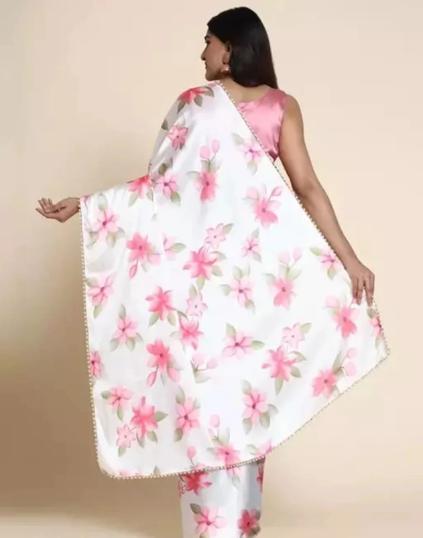 Neha Collection Women Floral Print, Digital Print Satin Saree - White, Free Size