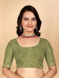 Mehendi and white Dola silk saree with floral digital print