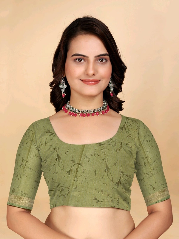 Mehendi and white Dola silk saree with floral digital print