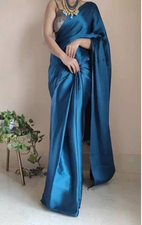 Neha Collection Women Satin Blend Saree With Barcode Blouse Piece - Blue, Free Size