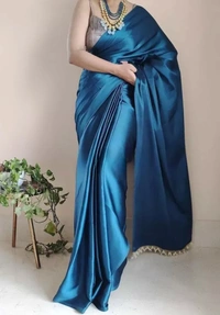 Neha Collection Women Satin Blend Saree With Barcode Blouse Piece - Blue, Free Size
