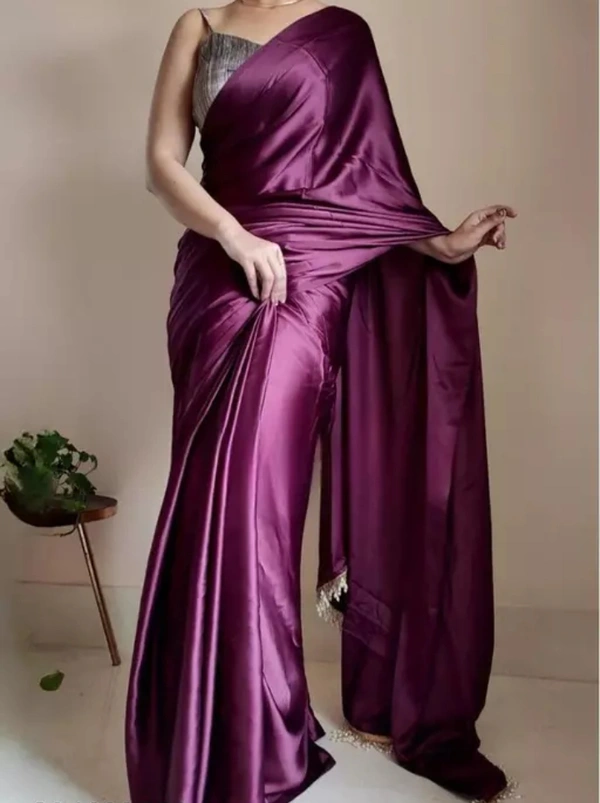Neha Collection Women Satin Blend Saree With Barcode Blouse Piece - Purple, Free Size