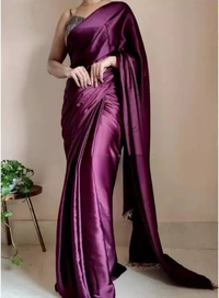 Neha Collection Women Satin Blend Saree With Barcode Blouse Piece - Purple, Free Size