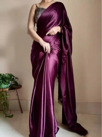 Neha Collection Women Satin Blend Saree With Barcode Blouse Piece - Purple, Free Size