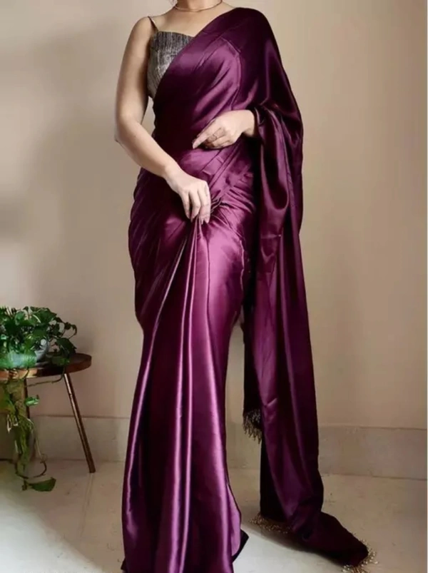 Neha Collection Women Satin Blend Saree With Barcode Blouse Piece - Purple, Free Size