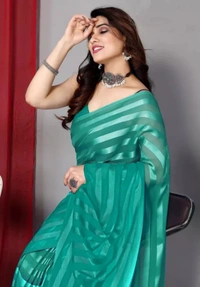 Neha Collection Women Festive Wear Satin Saree Without Blouse Piece - Elm, Free Size