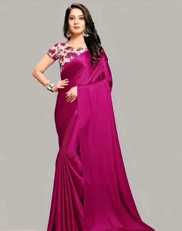 Neha Collection Women Beautiful Satin Silk Saree With Different Colour & Design - Pink, Free Size