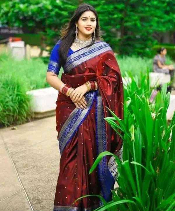 Neha Collection Women Sambhalpuri Satin Silk Saree - Maroon, Free Size