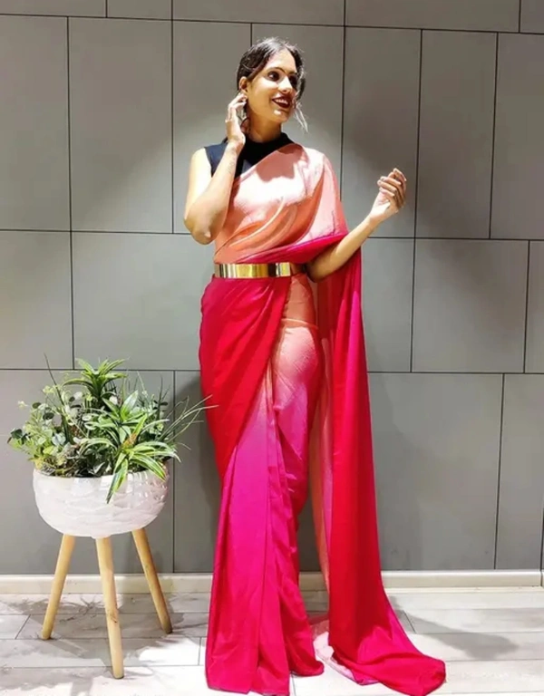 Neha Collection Women Fancy Chinon Satin Saree - Pink, Free Size