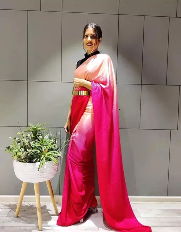 Neha Collection Women Fancy Chinon Satin Saree - Pink, Free Size
