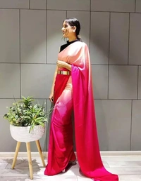 Neha Collection Women Fancy Chinon Satin Saree - Pink, Free Size