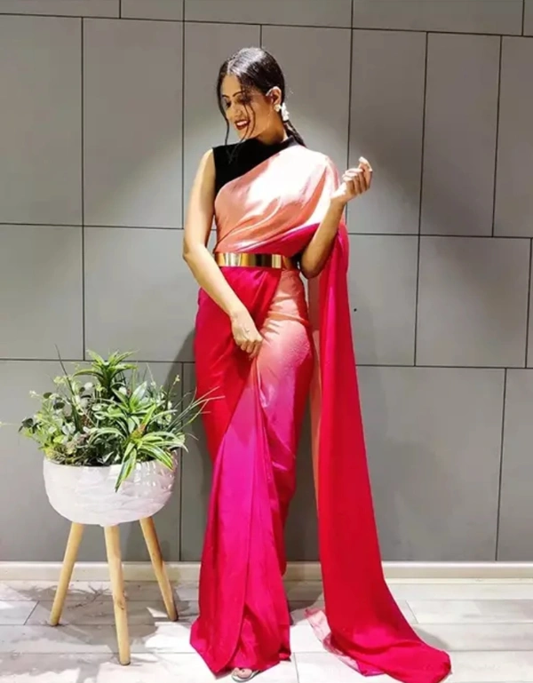 Neha Collection Women Fancy Chinon Satin Saree - Pink, Free Size
