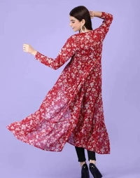 Neha Collection Women Red Floral Printed Tie-up Shrug - Red, S