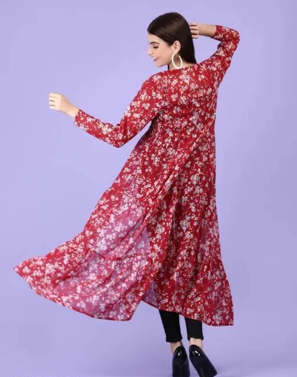 Neha Collection Women Red Floral Printed Tie-up Shrug - Red, S