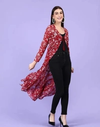 Neha Collection Women Red Floral Printed Tie-up Shrug - Red, S