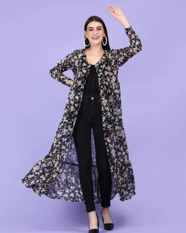 Neha Collection Women Floral Print Tie-up Shrug - Black, XL