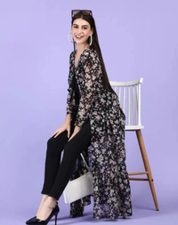 Neha Collection Women Floral Print Tie-up Shrug - Black, XL