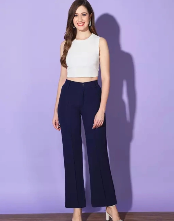 Neha Collection Women Navy Carrera Full Length Formal Trousers And Pants - Navy Blue, 34