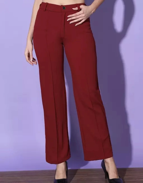 Neha Collection Women Maroon Carrera Full Length Formal Trousers And Pants - Maroon, 28