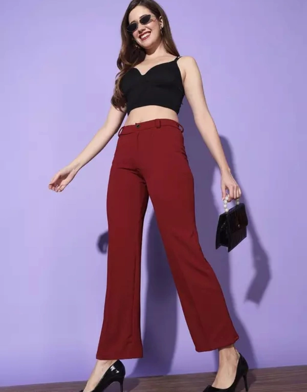 Neha Collection Women Maroon Carrera Full Length Formal Trousers And Pants - Maroon, 34