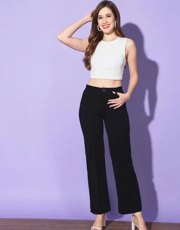 Neha Collection Women Black Carrera Full Length Formal Trousers And Pants - Black, 30