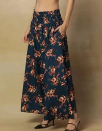 Neha Collection Women Flared Printed Plazoo - Lunar Green, Free Size