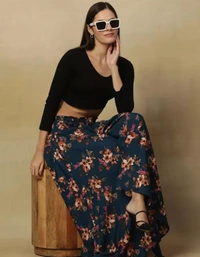 Neha Collection Women Flared Printed Plazoo - Lunar Green, Free Size