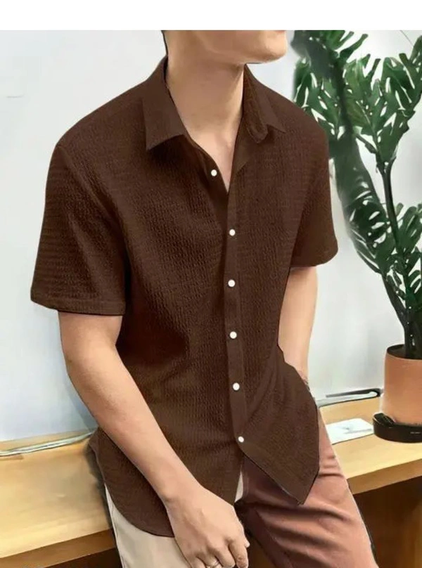 Neha Collection  Men's Wear Short  Sleeves For Shirt - Nutmeg Wood Finish, L
