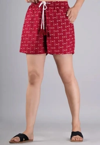 Neha Collection Women Red Print Shorts - Red, 34